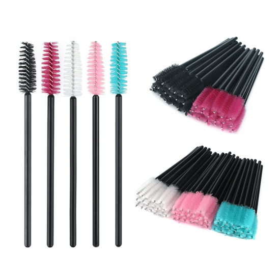 Picture of G2PLUS 100PCS Disposable Eyelash Brushes, Adjustable Mascara Wands Makeup Applicator, Eyelash Spoolies Brushes for Eyelash Extensions and Eyebrows (Multi-colored)
