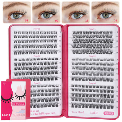 Picture of Lash Clusters Wispy 360pcs - Invisible Band Lash Clusters,Clear Band Lash Clusters For Natural Look, Fluffy Eyelash Clusters Wispy Eyelash Extensions Individual Lashes 0.07D-8-16MM DIY at Home