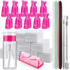 Picture of FANDAME Gel Nail Polish Remover Tools Kit, 10 PCS Nail Polish Remover Clips Rose Red, 100ml Nail Polish Remover Bottle, 500PCS Cotton Pad, Nail Brush, Cuticle Pusher, Nail File, Buffer Block Tools kit