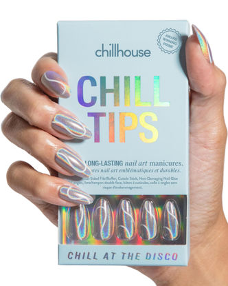Picture of Chillhouse Chill Tips Signatures Press On Nails Kit, Chill at the Disco - 24 Nail Shapes & Sizes, Dual-Sided Buffer & File, Cuticle Stick & Glue - Long-Lasting Nail Art Manicures