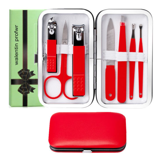 Picture of Manicure Set Nail Clipper Set Women Men Stainless Steel Toe Finger Nail Clippers Kit Personal Care Tools with Portable Travel Case Manicure Tools Grooming Kit for Women Men Friends(Red)