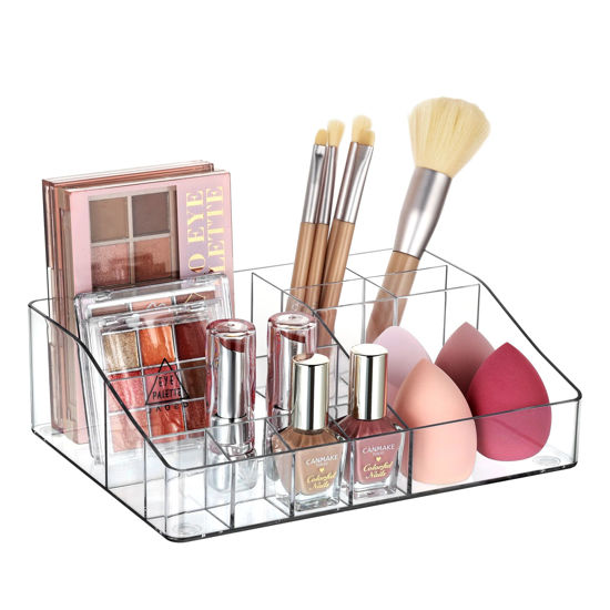 Picture of Vtopmart 1 Tier Clear Makeup Organizer with Drawer, Cosmetic Storage for Dresser Countertop and Bathroom Vanity, Beauty Holder for Lipstick Brush Skincare