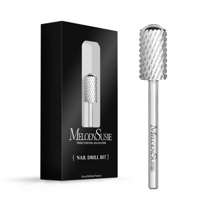 Picture of MelodySusie Safety Nail Drill Bits, 3/32'' Smooth Round Top Large Barrel Carbide Bits, Suitable for Manicure Pedicure Cuticle Gel Polishing, Beginners Bits, Silver, Series Bit-S, Extra Coarse