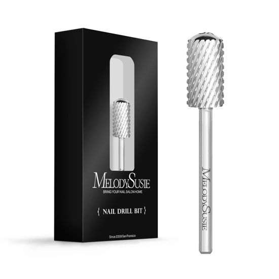 Picture of MelodySusie Safety Nail Drill Bits, 3/32'' Smooth Round Top Large Barrel Carbide Bits, Suitable for Manicure Pedicure Cuticle Gel Polishing, Beginners Bits, Silver, Series Bit-S, Extra Coarse
