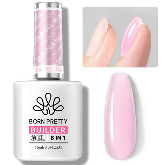 Picture of BORN PRETTY Builder Gel for Nails, 8-in-1 Milky Pink Clear Builder Nail Gel for Nail Apex and Extension Strengthener, Nail GLue Gel Hard Gel Base Rhinestone Nail Glue Gel in a Bottle 15ml