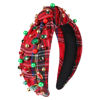 Picture of NVENF Christmas Headband for Women Jeweled Xmas Plaid Headband Embellished Crystal Pearl Knotted Headbands Wide Top Knot Holiday Headband Christmas Hair Accessories Holiday Outfits Gifts (Red 2)