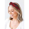 Picture of NVENF Christmas Headband for Women Jeweled Xmas Plaid Headband Embellished Crystal Pearl Knotted Headbands Wide Top Knot Holiday Headband Christmas Hair Accessories Holiday Outfits Gifts (Red 2)