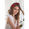 Picture of NVENF Christmas Headband for Women Jeweled Xmas Plaid Headband Embellished Crystal Pearl Knotted Headbands Wide Top Knot Holiday Headband Christmas Hair Accessories Holiday Outfits Gifts (Red 2)