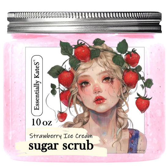Picture of Strawberry Ice Cream Sugar Scrub 10 oz - Natural Strawberry Formula - Deliciously Fragrant, Refreshing, and Skin-Polishing Care - The Best Stocking Stuffer