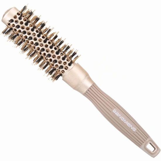 Picture of BANGMENG Round Brush with Boar Bristles, 1 inch Barrel, Nano Thermal Ceramic Ionic Tech for Straightening and Blow Drying, Gold