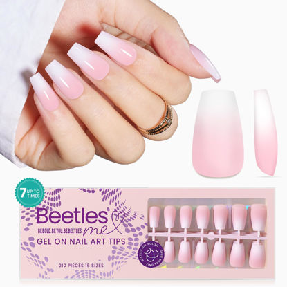 Picture of Beetles Ombre French Gel Nail Tips: 210Pcs Pink Press On Nails Short Coffin Kit Valentines Day Gifts for Women Fit Perfectly Nail 4 in 1 Pre-applied Tip Primer & Base Coat for Nail Extension Designs