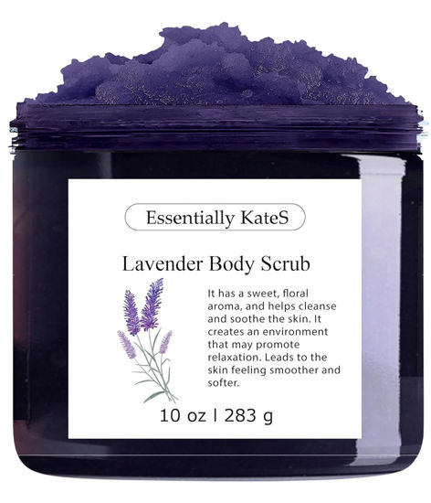 Picture of Lavender Body & Foot Scrub 10 oz - A blend of lavender essence, shea butter, and coconut oil for a fragrant journey to a serene countryside - The best stocking stuffer.