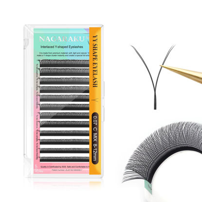 Picture of NAGARAKU yy Eyelash Extensions Supplies y lash 0.07mm C curl Mix Tray 8-12mm Premade 4D Easy Fan Russian Volume Cluster Faux Mink Matte 12 rows pre Fanned Wispies Crisscross Eye Lashes