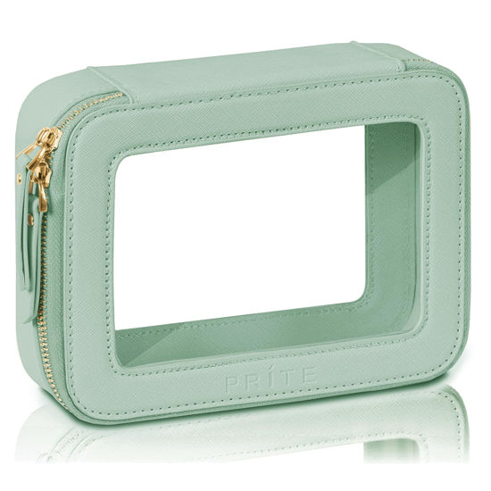 Picture of Prite Clear Makeup Bag Cosmetic Organizer Case Waterproof Travel Toiletry Bag Skincare Pouch with Golden Zipper(Green)