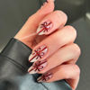 Picture of Christmas Press on Nails Medium Almond Fake Nails with Design Red Gifts Glue on Nails Nude White French Tips Stick on Nails Winter Xmas False Nails for Women Girls Holiday Manicure 24pcs