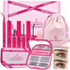 Picture of Lash Clusters Kit with Bond and Seal Lash Clusters Left &Right Lash Extension Kit with Eyelid Wipes Remover Eyelash Brush Eyelash Extension Kit Gift Set with Drawstring Bag Portable Lash Starter