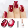 Picture of Double Rhythm Jelly Glass Cat Eye Gel Polish with Magnet 15ML Holographic Glitter Shimmer Translucent Sheer Color Magnetic Nail Polish Salon DIY at Home (Red-MC1116)