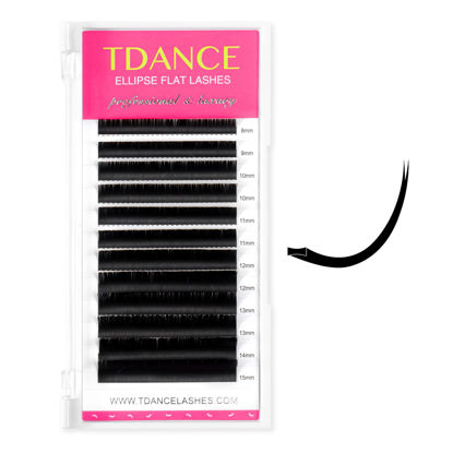 Picture of TDANCE Classic Lash Extensions Flat Lashes Eyelash Extensions 0.15mm C Curl Ellipse Eyelash Extensions 8-15mm Mixed Black Matte Individual Lashes Salon Use(Flat,C-0.15,8-15mm)