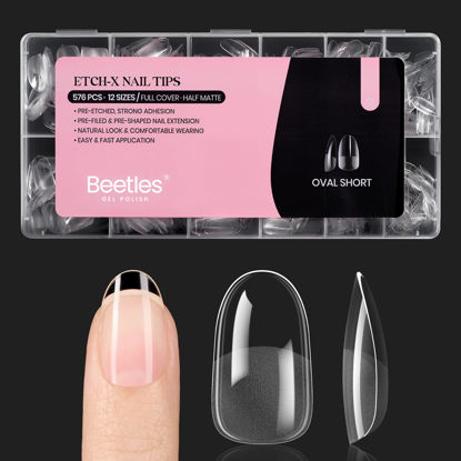 Picture of Beetles Gel Nail Tips Short Oval 576Pcs, 12 Sizes Pre-Shaped Half Matte Press On Nails Gelly Tips False Nails for Gel Full Cover False Nails Home DIY Nail Salon Gifts for Girls Women