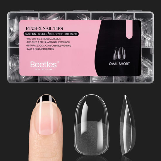 Picture of Beetles Gel Nail Tips Short Oval 576Pcs, 12 Sizes Pre-Shaped Half Matte Press On Nails Gelly Tips False Nails for Gel Full Cover False Nails Home DIY Nail Salon Gifts for Girls Women