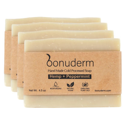 Picture of All Natural Peppermint Soap - Natural Soap for Women and Men for Body, Face, and Hands - Vegan Soap - Coconut & Hempseed Oils with Shea Butter (Peppermint -Pack of 4)