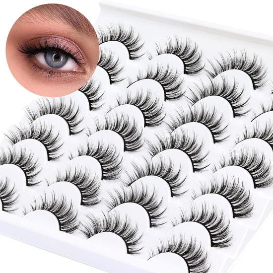 Picture of Losha Lashes Wispy False Lashes 14 Pairs Natural Fake Eyelashes Lightweight Soft False Eyelashes Fluffy Faux Mink Lashes Pack (G2-M)