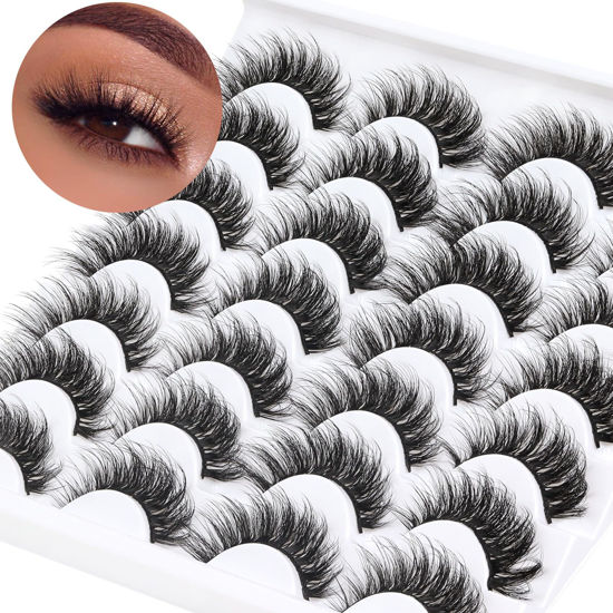 Picture of Losha Lashes 14 Pairs Fluffy False Lashes Soft Handmade Fake Eyelashes Vegan Cat Eye Lashes that Like Lash Extensions (P01)