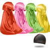Picture of 4PCS Silky Durags for Men Women 360 Waves with 1 Wave Cap, Silky Satin Durag Extra Long Tails