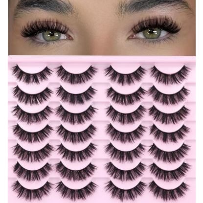 Picture of Natural Lashes Mink Fluffy False Eyelashes Wispy Strip Fake Eyelashes Full Volume False Eye Lashes Pack Short Thick Lashes that Look Like Extensions 14 Pairs ALICROWN