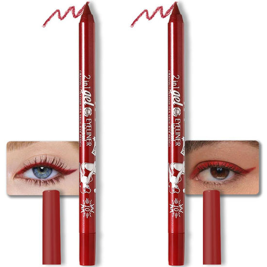 Picture of evpct 2Pcs Red Color Gel Glitter Eyeliner Pencils Set for Women Waterline Waterproof Smudge Proof lapiz de ojos delineador de ojos contra el agua Eye Liner Makeup