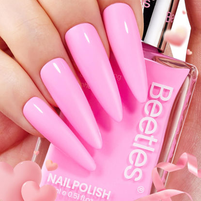 Picture of Beetles Pink Nail Polish 1Pcs 15ml Hot Pink Color: Quick Drying & Long Lasting Nail Polish, Candy Pink Nail Lacquer Art Effect for Nail Salon-Quality Results Nail Art Design Valentine's Gift for Women