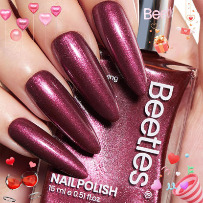 Picture of Beetles 1Pcs 15ml Red Nail Polish,Nail Polish Fast Drying & Long Lasting Nail Lacquer Red Cheerful Crimson Glitter Art Effect for Nail DIY Salon at Home Gifts for Women