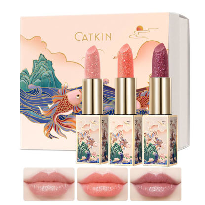 Picture of CATKIN Lip Balm Color Tinted Changing Lipstick Ultra Hydrating Lip Moistrurizer Chapstick with Vitamin E Nourishing For Cracked & Dry Lips 0.12 oz 3pcs Gift Box (C10+C11+C14)