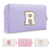 Picture of Personalized Makeup Bag Initial A-Z Preppy Patch Bag,Small PU Leather Travel Cosmetic Bag Pouch with Zipper,White Cute Toiletry Bag,Valentines Day Gifts Ideal for Teen Girls Women Friend Mom,Latter R