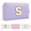 Picture of Personalized Makeup Bag Initial A-Z Preppy Patch Bag,Small PU Leather Travel Cosmetic Bag Pouch with Zipper,White Cute Toiletry Bag,Valentines Day Gifts Ideal for Teen Girls Women Friend Mom,Latter S