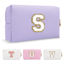 Picture of Personalized Makeup Bag Initial A-Z Preppy Patch Bag,Small PU Leather Travel Cosmetic Bag Pouch with Zipper,White Cute Toiletry Bag,Valentines Day Gifts Ideal for Teen Girls Women Friend Mom,Latter S