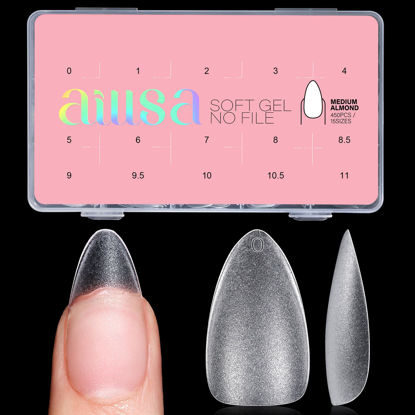 Picture of AILLSA Medium Almond Nail Tips 450PCS Full Cover Clear Acrylic Nail Tips Double-Sided Matte No Need Base Coat Nail Tips Press on Fake Nail Tips for Nail Tips Extension False Nails DIY Salon 15 Sizes