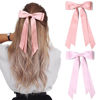 Picture of 2PCS Silky Satin Hair Bows Hair Clip Pink Hair Ribbon Ponytail Holder Accessories Slides Metal Clips Hair Bow for Women Girls Toddlers Teens Kids