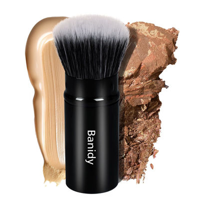 Picture of Makeup Brush Kabuki Face Brushes Retractable Travel Blush Kabuki Brush Portable Flawless for Foundation, Powder Blush, Bronzer, Buffing, Liquid, Cream, Cruelty Free with Cover