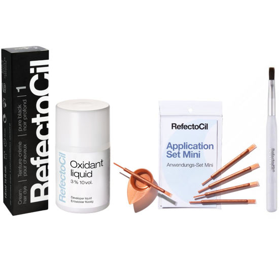 Picture of RefectoCil Black (#1) Hair Tinting Kit Includes Cream Hair Dye + Application Set & Mixing Dish