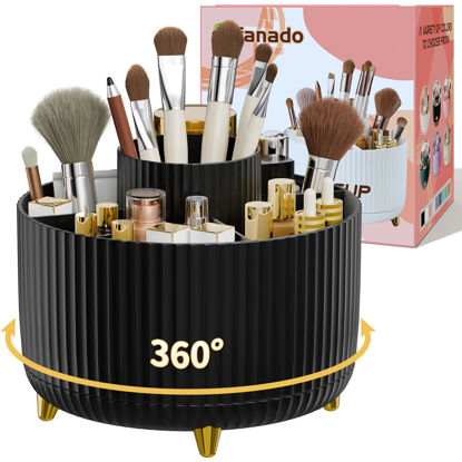 Picture of 360° Rotate Makeup Brush Holder Organizer, Makeup Organizers Countertop, Makeup organization and Skincare Storage with Gift Box Packing for Vanity, Desktop, Bathroom (Black)