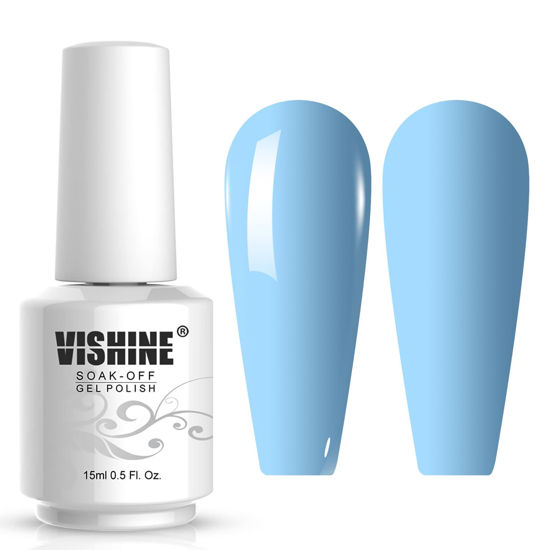 Picture of Vishine Gelpolish Gel Nail Polish Lacquer Shiny Color Soak Off UV LED Professional Manicure Pinkish Blue(1595)
