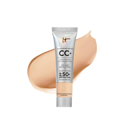 Picture of IT Cosmetics Your Skin But Better CC+ Cream Travel Size, Light Medium - Color Correcting Cream, Full-Coverage Foundation, Hydrating Serum & SPF 50+ Sunscreen - Natural Finish - 0.406 fl oz