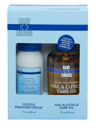 Picture of Blue Cross Cuticle Remover Cream 1oz + Professional Nail Care Oil for Dry Damaged Cuticles 1oz, 2 Pack Gift Set, Made in USA