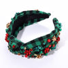 Picture of NVENF Jeweled Knotted Plaid Headband with Crystals and Pearls - Wide Top Knot Hair Accessory for Women, Christmas and Holiday Gift (Xmas Bow 2)