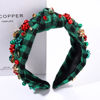 Picture of NVENF Jeweled Knotted Plaid Headband with Crystals and Pearls - Wide Top Knot Hair Accessory for Women, Christmas and Holiday Gift (Xmas Bow 2)