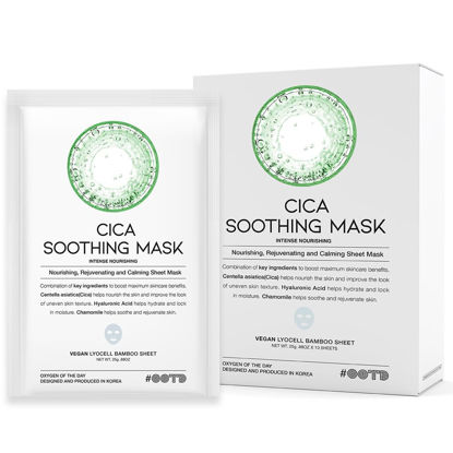Picture of #OOTD Cica Calming Mask for Face Sensitive Irritated Skin, Soothing, Moisturizing, Korean Anti Aging Face Mask, Eve Vegan, Chamomile, Hyaluronic Acid 10EA