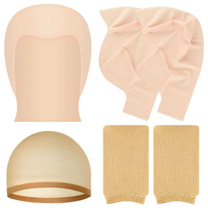 Picture of BOUBONI 2/4/6/8 Pack Halloween Bald Cap for Woman, Makeup Latex Bald Caps Nylon Bald Head Wig Cap for Halloween Party Adult (Thin, 6)