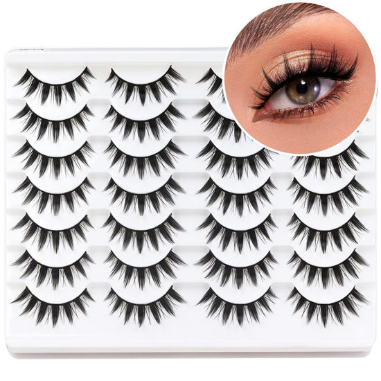 Picture of Losha Lashes Spiky Manga Lashes 14 Pairs Wispy False Eyelashes 8D Soft Anime Eye Lashes Natural Fluffy Asian Fake Eyelashes (Manga-14P)