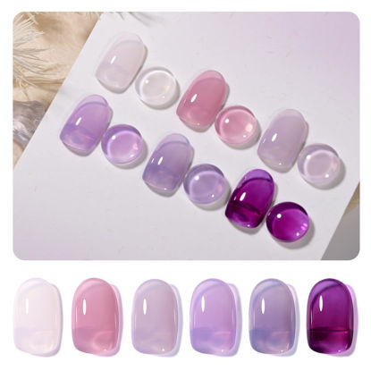 Picture of GAOY Jelly Purple Gel Nail Polish Set, 6 Transparent Colors White Pink, Soak Off UV Light Cure Gel Polish for Salon and Nail Art DIY at Home, Purple Grape